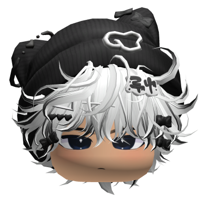 Messy Anime Hair w/ Cat Beanie (White&Black) Roblox item