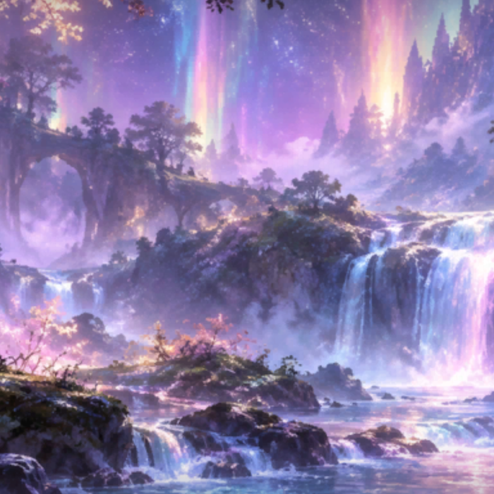 Cute Pretty Aurora Waterfall Forest Backgrounds