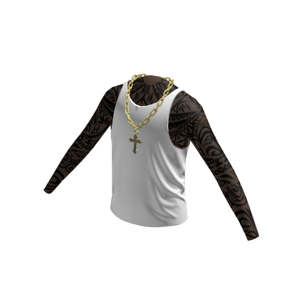 White Tank Top w/ Gold Cross Chain & Sleeves
