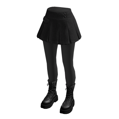 Pleated Wrap Skirt with Ankle Boots (Black)