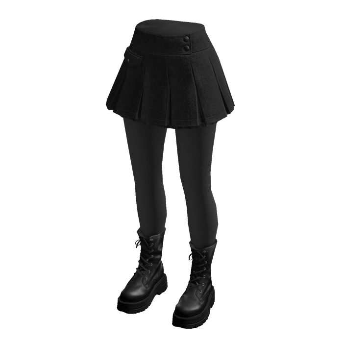 Pleated Wrap Skirt with Ankle Boots (Black)