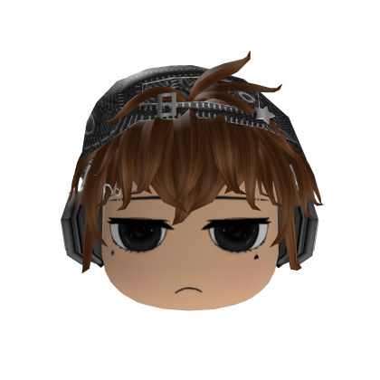 Brown Messy Emo Boy Hair w/ Cap Headphones & Face Roblox item