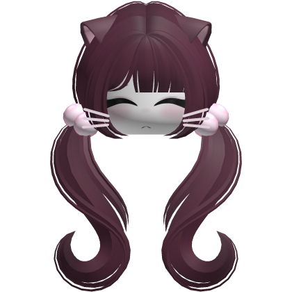 ♡ moe face wavy pigtails w cat ears (berry red)