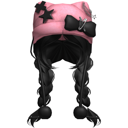 Cute Winter Braids w/ Beanie (Pink&Black) Roblox item