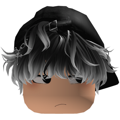 Messy Boy Hair W/ Black Cap & Face (Black & white) Roblox item