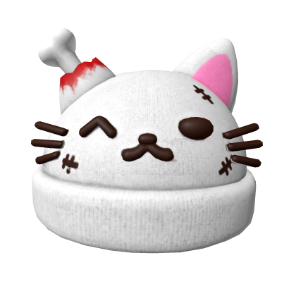 White Kawaii Zombie Cat Beanie