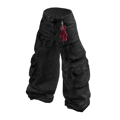 Y2K Baggy Cargo Jeans + Charm (Black Wash) thumbnail