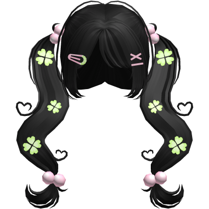 kawaii clover anime heart bobble pigtails (black) Roblox item