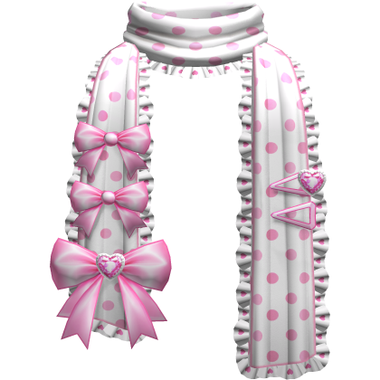 Kawaii Gyaru Polkadot Bow Ruffle Scarf White Pink