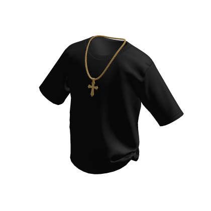 Black T-Shirt w/ Gold Cross Chain thumbnail