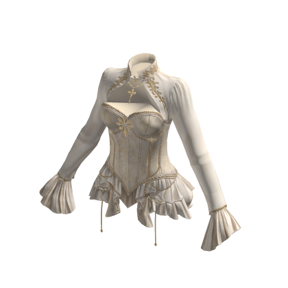 Vintage Corset Blouse w/ Ruffle Cuffs (Beige)