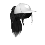 Black Ponytail with White Baseball Cap