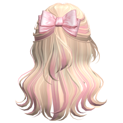 Blonde & Pink Wavy Half Up Hair w/ Silky Bow