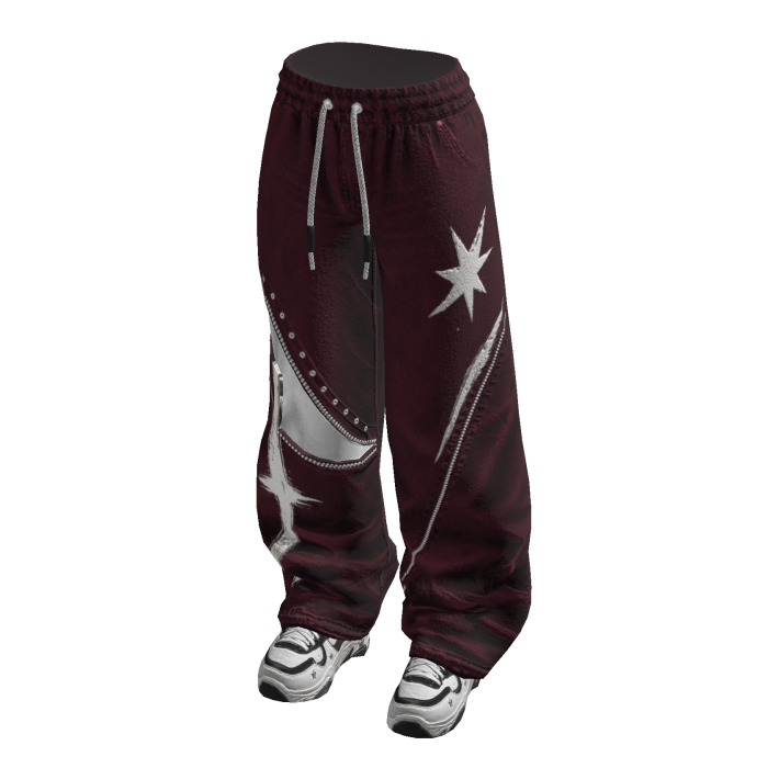 Drawstring Pants with Star Print (Burgundy)
