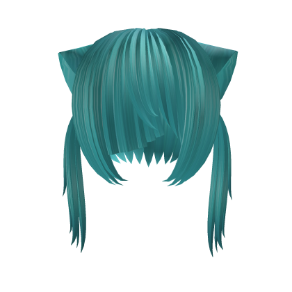 🖤꒱turquoise kitty ears razor bangs messy pigtails