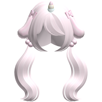 cute pink wavy pigtails w/bunny ears and horn Roblox item