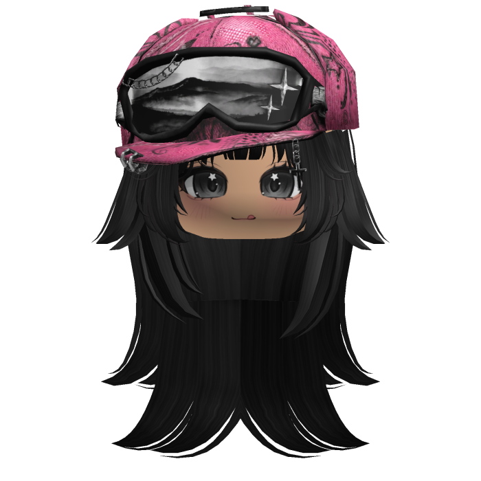 Black Tilted Goggles Cap Girl Hair