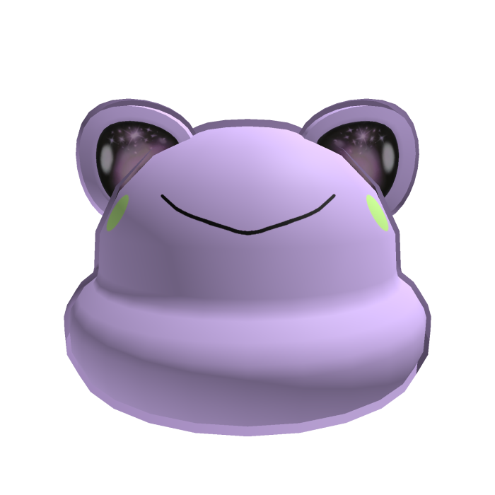Cute purple frog beanie with eyes and pink blush