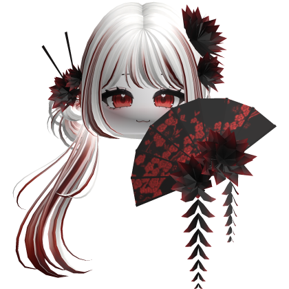 Side Ponytail w/ Cherry Blossoms & Fan