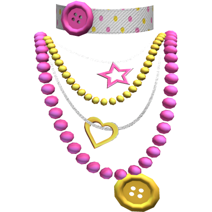 Pink & Yellow Layered Pearl Necklace Button Choker Roblox item