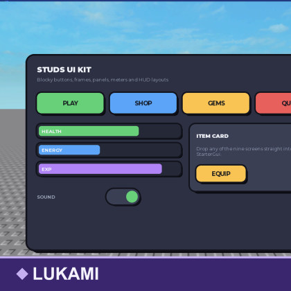 Studs UI Kit Blocky Buttons Frames HUD Panels