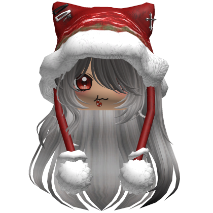 Long Black and Gray hair cute Christmas hat Y2k