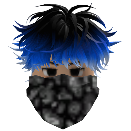 Serious Blue Messy Emo Hair w/ Bandana Mask Roblox item
