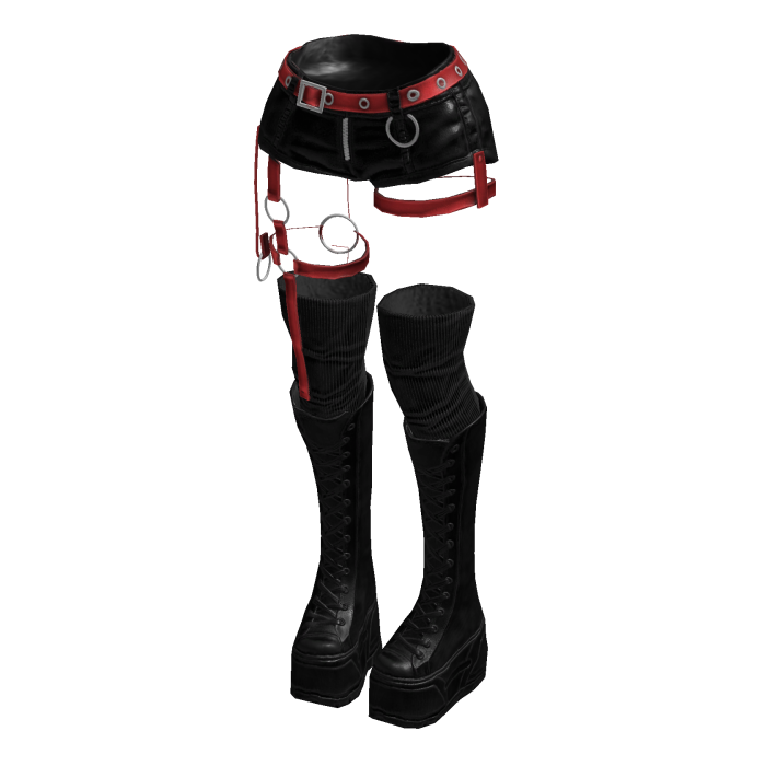 Gothic Emo Y2K Shorts boot straps (Black Red)