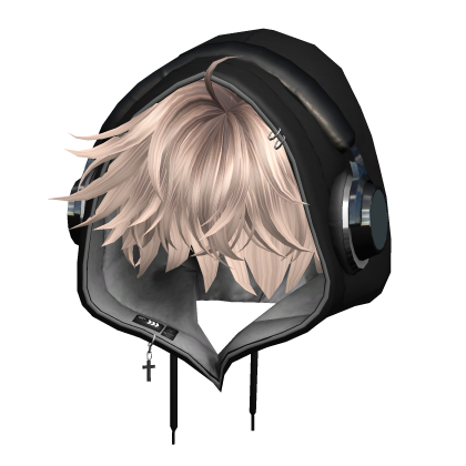 Platinum Blonde Messy Hair w/ Hoodie & Headphones thumbnail