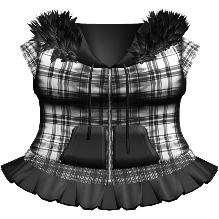 ♱ gothic plaid emo fur hoodie +skirt black & white