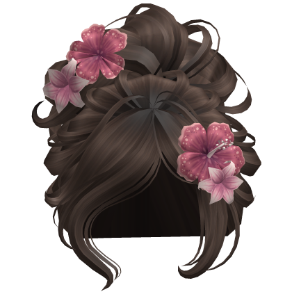 ♡ Summer Tropical Bun w/ Pink Flowers (Brown)