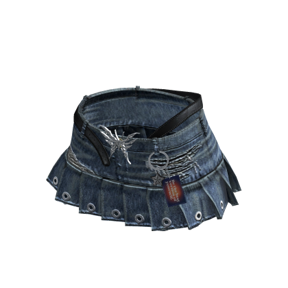 Butterfly Belt Pleated Mini Skirt (Dark Denim)