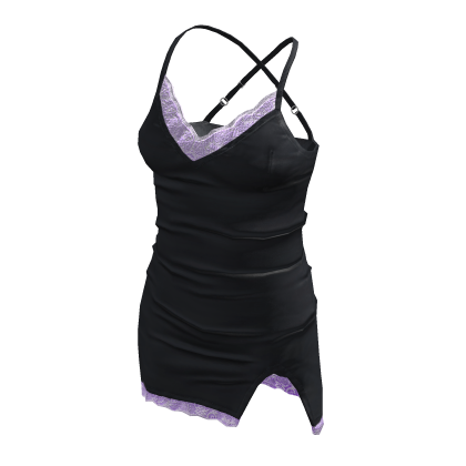 BB Cute Satin Shiny Lace High Cut Dress Black