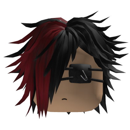 Messy Emo Hair w/ Eyepatch (Black/Crimson)