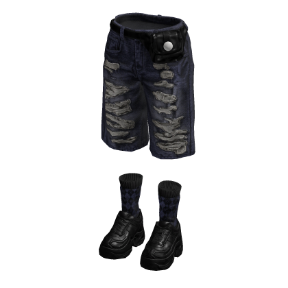 Denim Teared Stylish Jorts (Dark Blue Black)