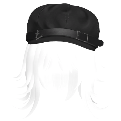 Messy White Hair with Black Cap