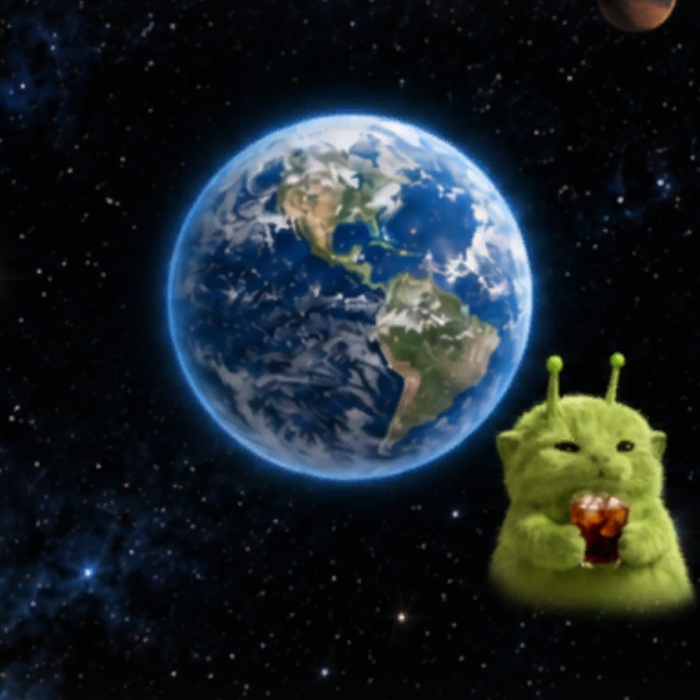 Meme Alien Cat Space Background