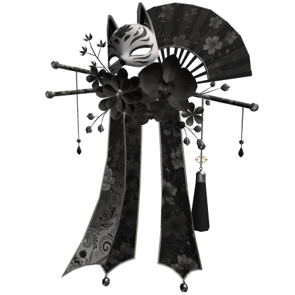 Black & Silver Floral Kitsune Japanese Kanzashi Roblox item