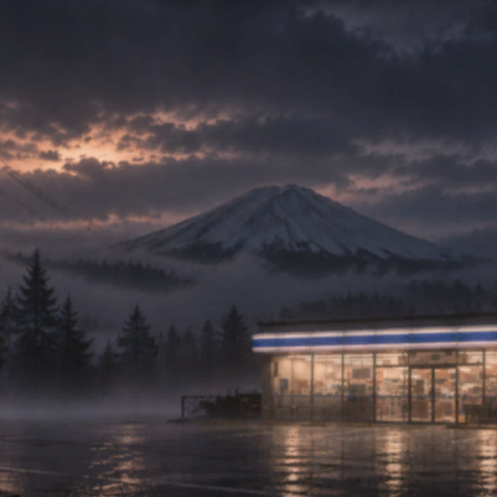 Rainy Japanese Mountain Store Night Emo Background