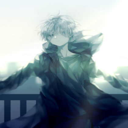 cool-anime-boy-hoodie-white-hair-fence-cityscape Roblox decal