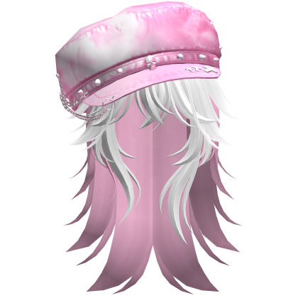 Wispy Wolfcut Pink Barret Hat Pink&White Roblox item