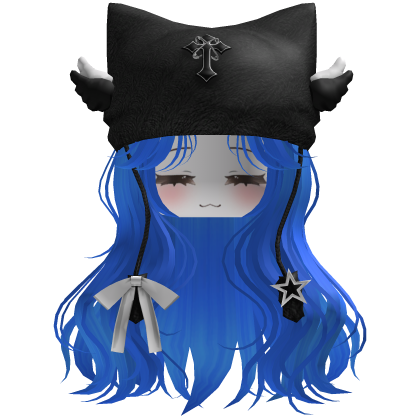 cute fluffy emo Y2K cat hair (Black-blue) Roblox item