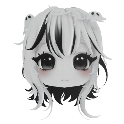 Black&White kawaii girl short hair w/ ghost & face