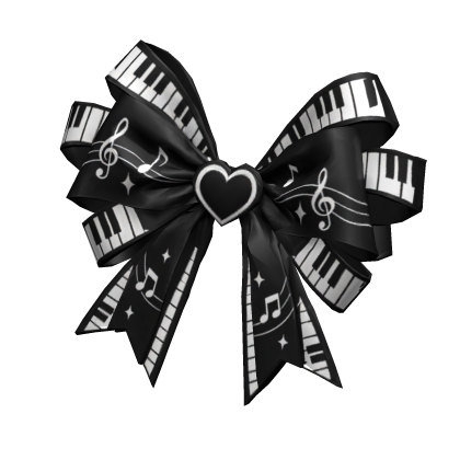 black musical piano heart right hair bow ribbon