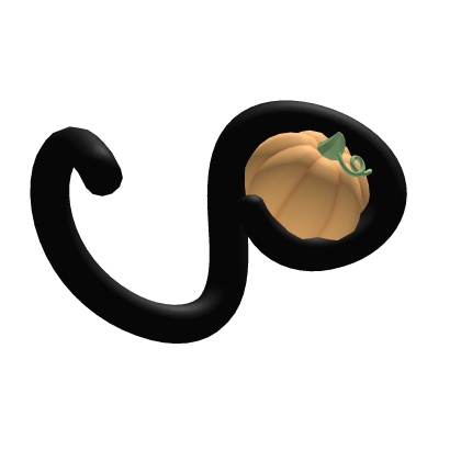 Cutesy Cat Tail Holding Pumpkin Halloween in Black