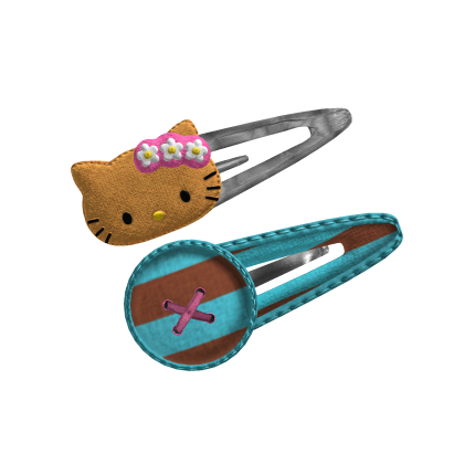 Kitty Stripe Hair Clips In Blue & Brown