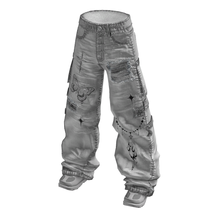 Ripped Patchwork Baggy Jeans (Grey)
