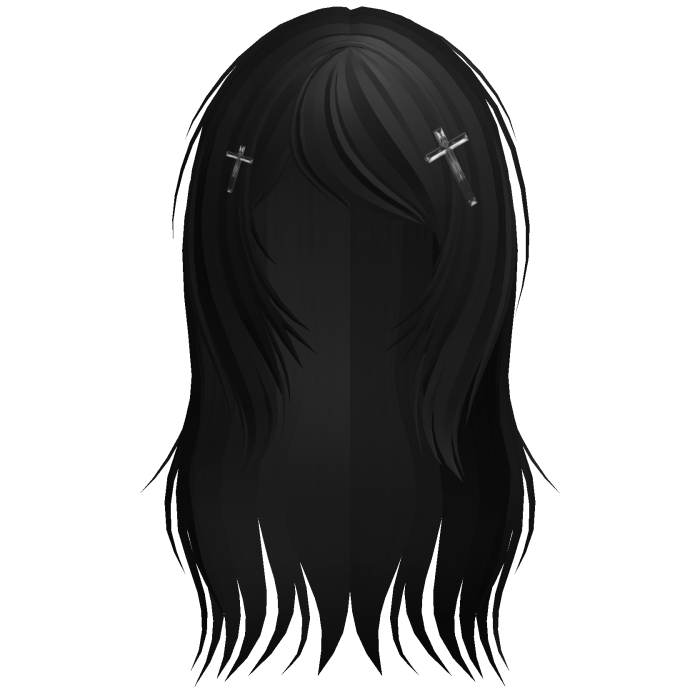♡ cute scene messy black long hair w crosses