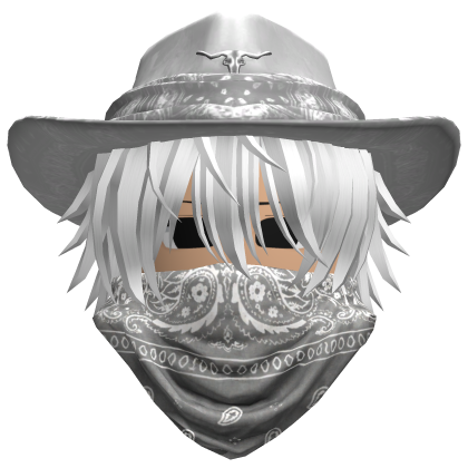 White Cowboy Hat with Mask + Neck Scarf