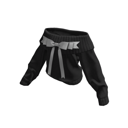 Black Cozy Off Shoulder Knit Sweater w/ Bow